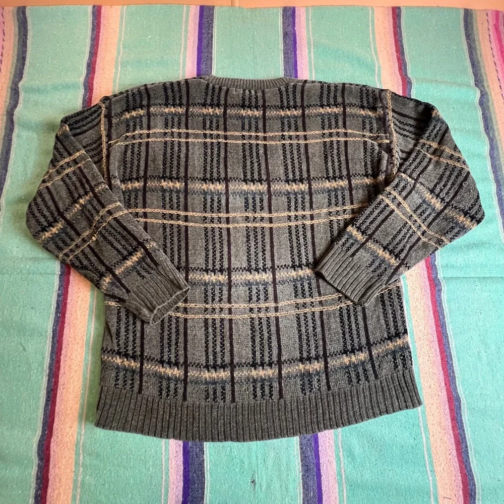 Dockers Plaid Sweater Mens Large Green Crewneck Long Sleeve Knit Acrylic Blend